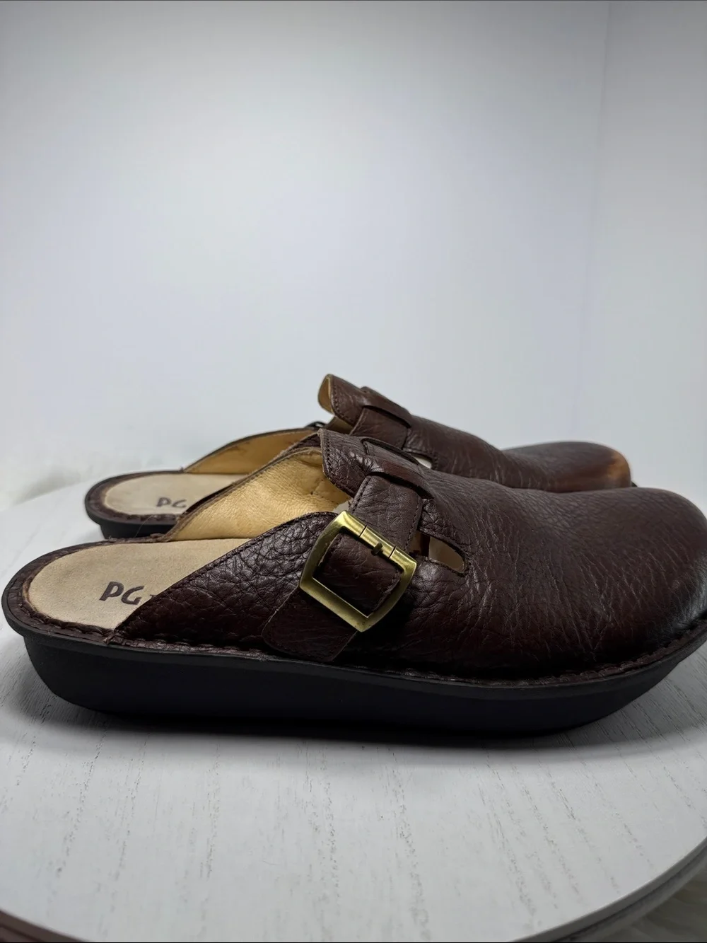 PG Lite Men's Brown Leather Slip-On Clog with Buckle